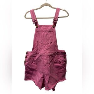 & MERCI Pink Denim Overalls Size M 100% Cotton Barbiecore Summer Trendy Raw Hem